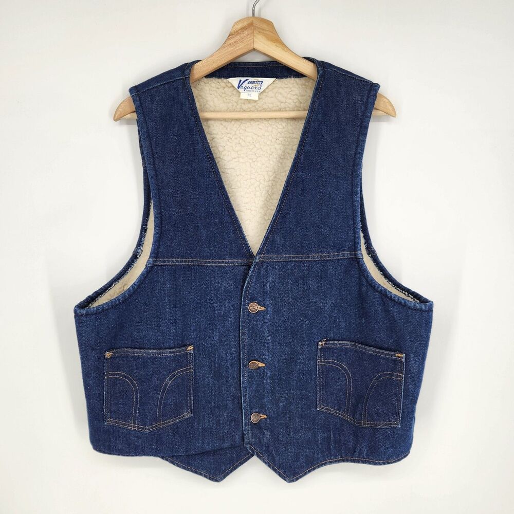 Vintage Dickies Mens Vaqero Denim Vest Sherpa Lined Size XL Made in USA